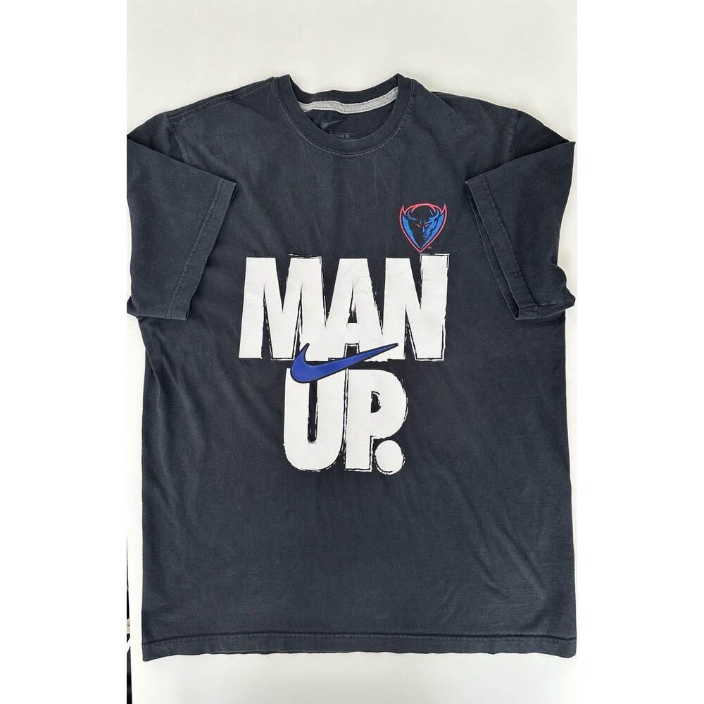 Vintage NIKE Man Up Graphic T-Shirt Black Men's Size XL Devil DePaul Blue Demons